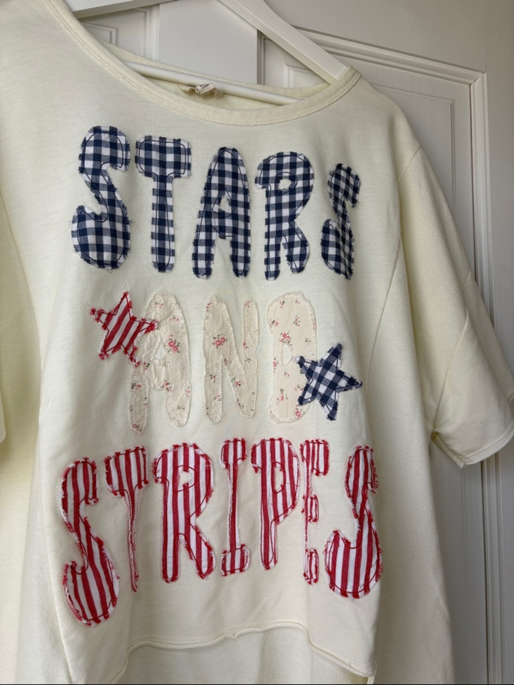 NEW BiBi Blue and Red Stars and Stripes Patchwork Top Small - Picture 6 of 7